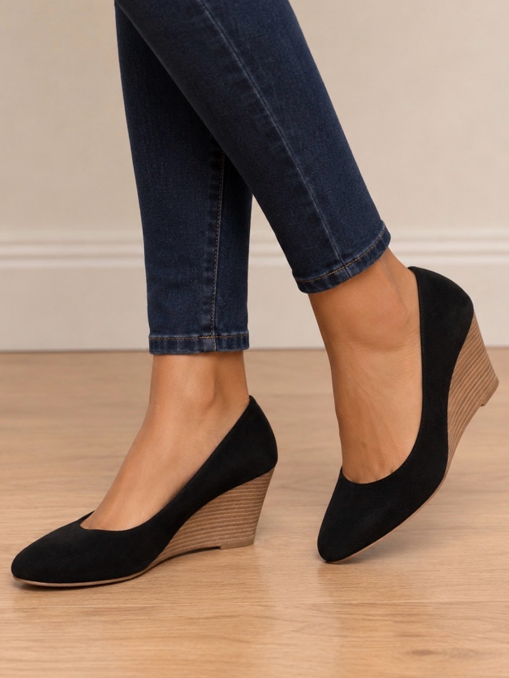 NWOT CCOCCI Black Suede Wedge Pumps